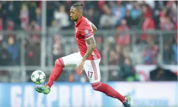  ?? — AFP ?? Bayern Munich’s defender Jerome Boateng plays the ball during the Champions League group D match between FC Bayern Munich and PSV Eindhoven at the stadium in Munich, southern Germany, on October 19, 2016.
