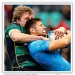  ??  ?? GRIPPING STUFF: Leinster’s Ross Byrne is tackled at Franklin’s Garden