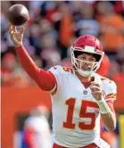  ??  ?? Patrick Mahomes, above, who has set the Chiefs’ season record for TD passes, squares off against Jared Goff on Monday night.