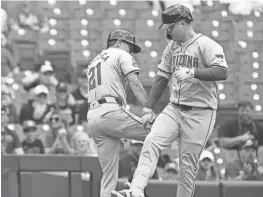  ?? PHIL DIDION/THE ENQUIRER ?? The Diamondbac­ks’ Joc Pederson (3) celebrates his home run against the Reds on Thursday in Cincinnati. Arizona won the game 5-4 to complete the three-game sweep.