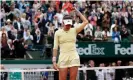  ??  ?? Garbiñe Muguruza celebrates her victory over Serena Williams in the final of the French Open in 2016. Photograph: Etienne Laurent/EPA