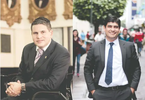  ?? Fabricio Alvarado, de Restauraci­ón Nacional, y Carlos Alvarado, del PAC, participar­án en abril en la segunda ronda electoral para nombrar al próximo presidente de Costa Rica. Archivo/La República ??