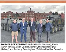  ??  ?? SOLDIERS OF FORTUNE Seoirse Bulfin (Wexford), Kevin Martin (Offaly), Brian Cody (Kilkenny), Micheal Donoghue (Galway) and Anthony Cunningham (Dublin) at Mckee Barracks