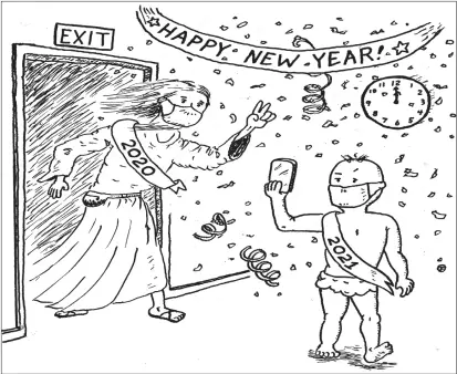  ?? ILLUSTRATI­ON BY TIM FRAYSER ?? While the issues that plagued us in 2020 will still be with us in the new year, plenty of local residents were happy to show the old year the door. Community leaders are expressing cautious optimism about what 2021 has in store for the South Bay.