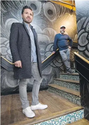  ?? GERRY KAHRMANN/PNG ?? Jeff Donnelly, left, proprietor, and Chad Cole, operating partner, stand in the newly renovated entrance of the Railway Stage &amp; Beer Cafe in the former location of the Railway Club.