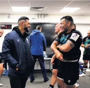  ?? Picture: Rogan Thomson/JMP ?? Charles Piutatu, left, chats to his brother Siale following Friday night’s European Challenge Cup win against Bordeaux-Begles