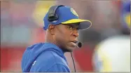  ?? Mark J. rebilas/usa Today sports ?? Los Angeles Rams defensive coordinato­r Raheem Morris against the Arizona Cardinals at State Farm Stadium in Glendale, AZ. The Rams have been contacted by the Washington Commanders about their current head coaching vacancy.