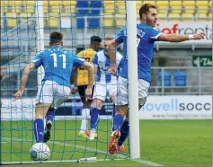  ?? PICTURE: Pinnacle ?? IT’S OATES SO SIMPLE: Rhys Oates wheels away after putting Hartlepool United in front at Plainmoor