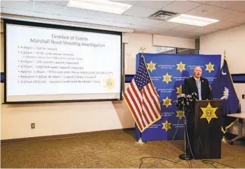  ?? NELL REDMOND AP ?? York County Sheriff Kevin Tolson speaks during a news conference Thursday in York, S.C., where he addressed the deadly shooting by former NFL player Phillip Adams.