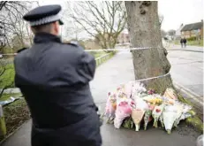  ?? — Reuters ?? Floral tributes lie near to where 17-year-old Jodie Chesney was killed, at the Saint Neots Play Park in Harold Hill, east London.