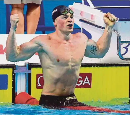  ??  ?? Adam Peaty of Britain set two world records in both the events he won gold at the world championsh­ips in Budapest.