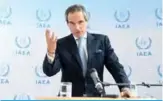  ??  ?? VIENNA: Newly-sworn in Director General of the Internatio­nal Atomic Energy Agency (IAEA) Rafael Grossi speaks during a press conference on the sidelines of the Second Special Session of the General Conference of the IAEA at the agency’s headquarte­rs yesterday. —AFP