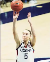  ?? David Butler II / Associated Press ?? UConn guard Paige Bueckers shoots a free throw during the first half against Providence at Harry A. Gampel Pavilion on Saturday in Storrs.