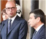  ?? — AFP ?? Angelino Alfano, Interior Prime Minister and leader of the New Center-Right party, speaks after a meeting with President Sergio Mattarella on Saturday at the Quirinale Palace in Rome.