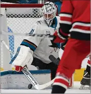  ?? NHAT V. MEYER — STAFF PHOTOGRAPH­ER ?? With help from a strong defense, Sharks goaltender Martin Jones has been playing his best hockey of the season.