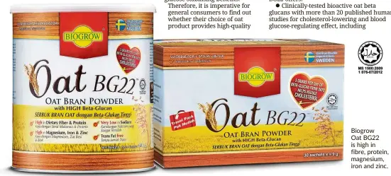  ??  ?? Biogrow Oat BG22 is high in fibre, protein, magnesium, iron and zinc.