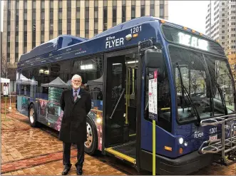 ?? CORNELIUS FROLIK / STAFF ?? Mark Donaghy, CEO of Greater Dayton Regional Transit Authority, says the new free downtown shuttles will dramatical­ly change how people get around and experience downtown.