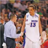  ?? DILIP VISHWANAT/GETTY IMAGES ?? Coach Billy Donovan (talking with Joakim Noah during their Florida Gators days) seems like a good fit with the Bulls.