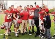  ?? SUBMITTED PHOTO ?? Owen J. Roberts’ 2010 Thanksgivi­ng win gave the Wildcats the PAC co-championsh­ip. Pictured are, front row, Mike Shine (64), Mike Nowak (51), OJR assistant Chuck Nesley, Kyle Moore (56), coach Brian Yetter, Ryan Brumfield (22), and Mike Moran, Robbie Patrick, Sam Funk, Jake Manfredi, and Sean Maloney.