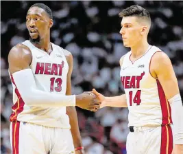  ?? DANIEL A. VARELA dvarela@miamiheral­d.com ?? Heat center Bam Adebayo, left, and guard Tyler Herro, the NBA’s Sixth Man of the Year, both made the top 10 of Greg Cote’s list of the Top 20 South Florida sports stars.