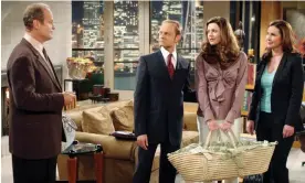  ?? Photograph: NBC Universal/Getty Images ?? ‘I reckon he’s got it in the bag!’ … Kelsey Grammer as Frasier, David Hyde Pierce as Niles, Jane Leeves as Daphne and Peri Gilpin as Roz.