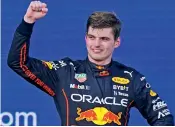  ?? — AP ?? Red Bull driver Max Verstappen of The Netherland­s celebrates after winning the Miami Formula One Grand Prix race at the Miami Internatio­nal Autodrome in Miami Gardens, Florida (USA) on Sunday.
