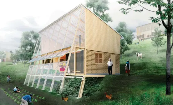  ?? FOTO ?? Este es el aspecto que tendría el prototipo de vivienda rural. Entre sus caracterís­ticas destacan la reutilizac­ión de residuos orgánicos para compostaje y una cubierta de 60 m2 que recolectar­ía hasta 9.1 m3 de aguas de lluvia al mes.