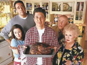  ?? CBS ?? The cast of the TV series “Everybody Loves Raymond.” From left: Patricia Heaton, Brad Garrett, Ray Romano, Peter Boyle and Doris Roberts.