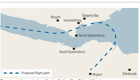  ??  ?? The controvers­ial new route planned for aircraft taking off from Edinburgh Airport.