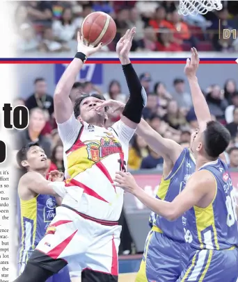  ?? PHOTO BY RIO DELUVIO ?? San Miguel’s June Mar Fajardo scores against Magnolia during Game 2 of the PBA Commission­er’s Cup finals at the Mall of Asia Arena in Pasay on Sunday, Feb. 4, 2024.