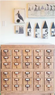  ??  ?? An old library card catalogue was a retirement gift from Wilma’s teaching colleagues. Wilma refinished it and uses it to store supplies.