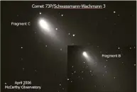  ?? Contribute­d photo ?? Bill Cloutier, of the John J. McCarthy Observator­y in New Milford, took this image of the comet SW3 breaking apart in 2006.