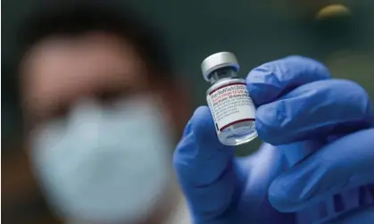  ?? ?? A vial of Pfizer’s Covid vaccine for children six month to five years is seen in Queens, New York. Photograph: Justin Lane/EPA