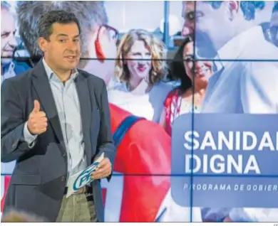  ?? EP ?? El presidente del PP-A, Juanma Moreno, ayer, en Huelva para presentar su programa para la sanidad andaluza.