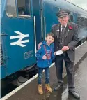  ?? LESLEY CARR/SVR ?? Young fundraiser Jacob Holden with Kiddermins­ter stationmas­ter Geoff Smith.