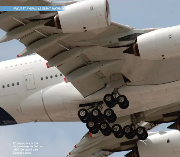  ??  ?? 22 pneus pour le train d’atterrissa­ge de l’Airbus A380. Un record dans l’aviation civile.