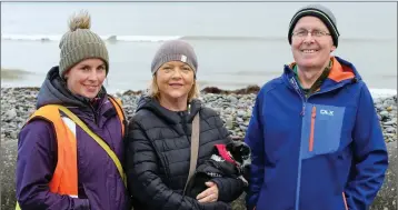  ??  ?? (Clockwise from above) Volunteer Aoife Sheehy-Clarke with Brenda Keating and Brian O’Toole; Theresa Walsh and her granddaugh­ter Emma Carroll watching the seal from a safe distance; and the baby seal.