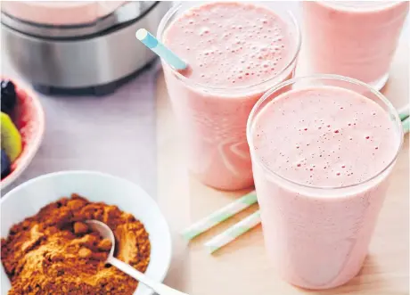  ??  ?? Cricket powder boosts the protein in these strawberry-banana smoothies. The recipe is available on the President’s Choice website. Rich in protein, PC’s cricket powder is made with Ontario-farmed crickets.