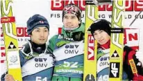  ?? APA ?? So sah es nach dem zweiten Wettkampf aus: Der Zweite Ito (links), Sieger Bardal und der Pole Stoch