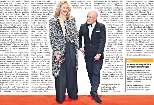  ?? FOTO: DPA ?? Schauspiel­erin Nina Hoss und Regisseur Volker Schlöndorf­f bei der Berlinale.