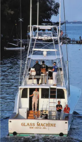  ??  ?? Built in 1984, the 63-foot Monterey Glass Machine was one of the first boats to utilize Kevlar in the hull constructi­on, making her both strong and lightweigh­t.
