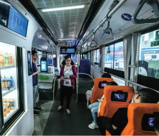  ??  ?? A smart bus on display at the China Smart City and Intelligen­t Economy Expo in Ningbo, Zhejiang Province, on September 6