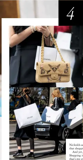  ??  ?? From far left: John Lewis managing director Paula Nickolds; off-duty models in Paris for Fashion Week: bags of satisfacti­on courtesy of Chanel and Céline