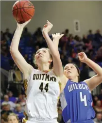  ?? FILE PHOTO ?? Quitman’s Reagan Rackley, No. 44, drives to the basket during the Class 2A state-championsh­ip basketball game March 11 in Hot Springs.