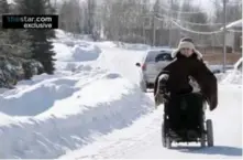  ??  ?? SIDELINED The film features poignant images of ex-Liberal candidate Andrew Olivier plowing his wheelchair through the snow to meet voters.