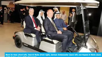  ??  ?? Mark De Haes (front left), Talal Al Mulla (front right), German Ambassador (back left) and Najeeb Al Mulla (back right) during a tour of the showroom.