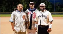  ?? AARON PASCHAL / CONTRIBUTE­D ?? Sinclair Community College biology professor Dr. Mark Smith (left), Sinclair chief diversity offifficer and senior advisor to the president Michael Carter (center) and Derek Allen, Sinclair chairperso­n and professor of culinary arts and hospitalit­y wear Negro League jerseys fromCarter’s collection.