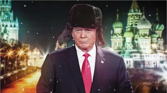  ?? FOTO: YLE ?? Donald Trump i fotomontag­e i skinnmössa på Röda torget.