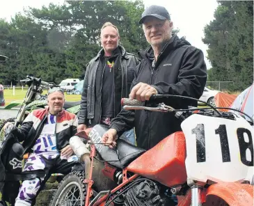  ?? PHOTO: ABBEY PALMER ?? Palmerston North motorcycli­sts (from left) Martin Stewart, Nick Langford and David Stewart are in Invercargi­ll for their first Burt Munro Challenge.