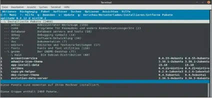  ?? ?? Alternativ­e fürs Terminal: Aktionen mit Aptitude sind etwas fummelig, aber die menügeführ­te Paketverwa­ltung (Menü mit Strg-t) liefert eine gute kommentier­te Softwareüb­ersicht.